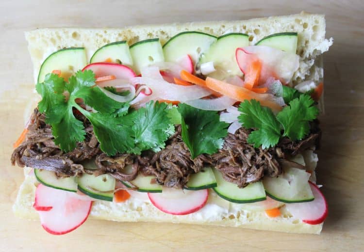 Venison Banh Mi (Vietnamese Sandwich) made with a venison roast.