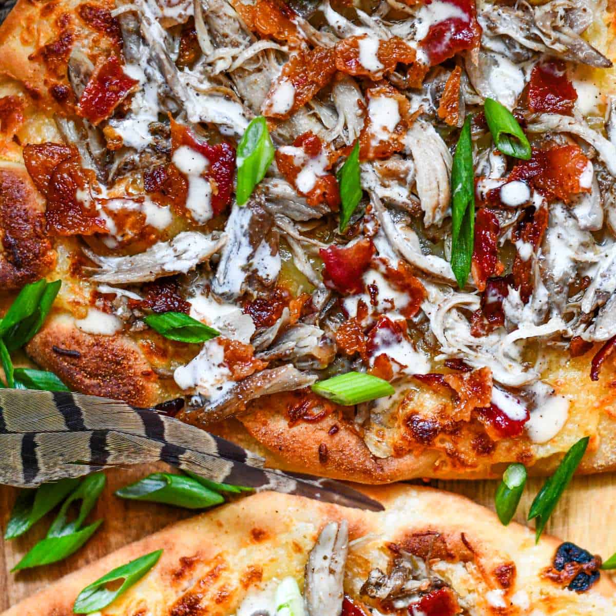 Easy Flatbread Pheasant Pizza Recipe with Alabama White Sauce by Jeff Benda