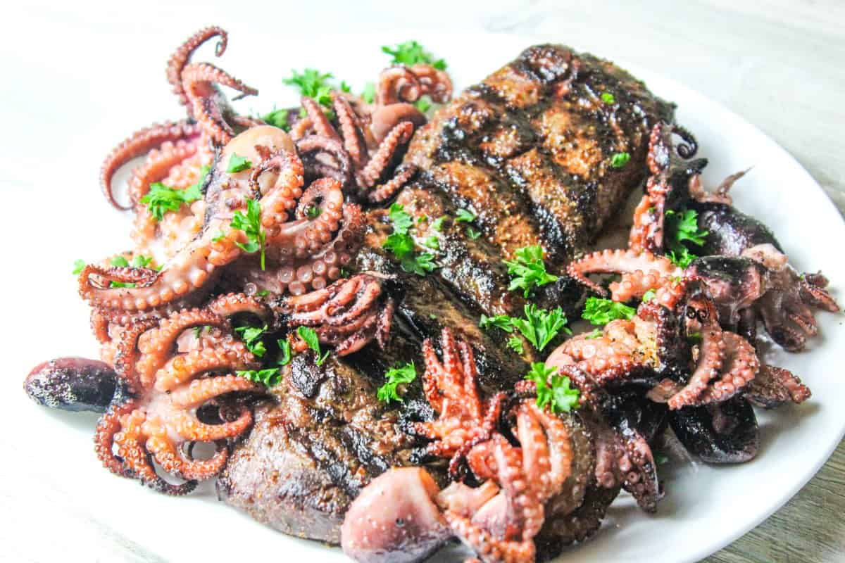 Grilled Baby Octopus and Antelope Steak