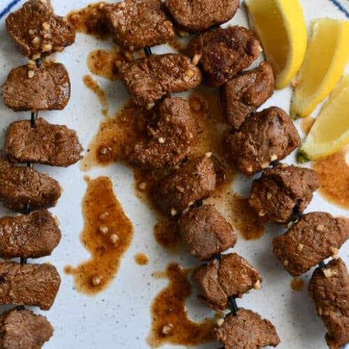 Pinchos Morunos (Moorish Skewers) with lemon