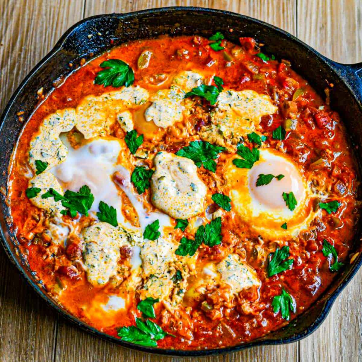 Eggs in Purgatory (Egg Tomato Dish) with Spicy Yogurt Sauce by Jeff Benda