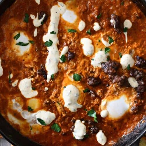 Venison and Eggs in Purgatory with Spicy Yogurt Sauce