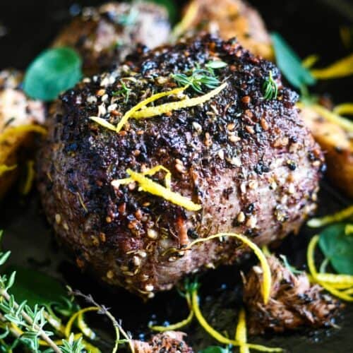 Za'atar-Crusted Elk Loin with Lion's Mane Mushrooms