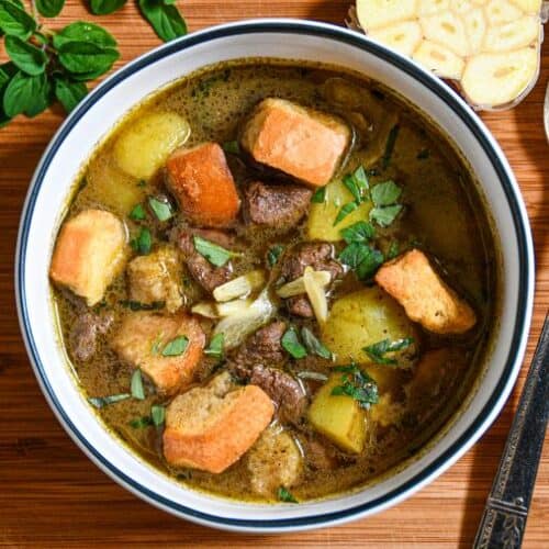 Czech Garlic Soup (Česnečka) with Goose Meat