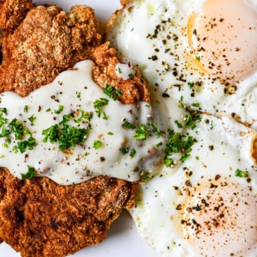 Venison Chicken Fried Steak and Eggs with White Gravy