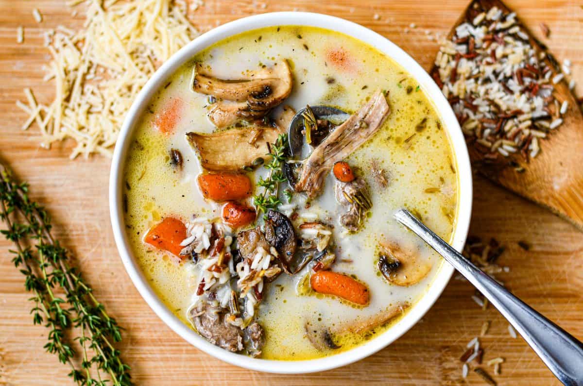 Grouse and Wild Rice Mushroom Soup