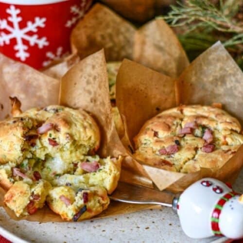 Venison Bacon Savory Muffins with cheddar cheese and chives