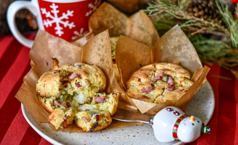 Venison Bacon Savory Muffins with cheddar cheese and chives