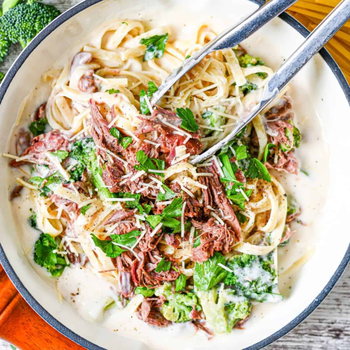 Crock Pot Goose Fettuccine with Alfredo Sauce from Scratch