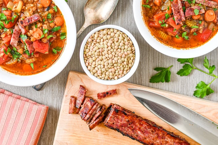 This Deer Bacon and Lentil Soup Recipe is amazing and will help chase away the chill during this last month of winter! It's sensationally delicious, ridiculously easy and will convert those who normally don't like lentils – like my wife!