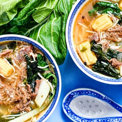 Snow Goose Soup with bok choy and lo mein noodles