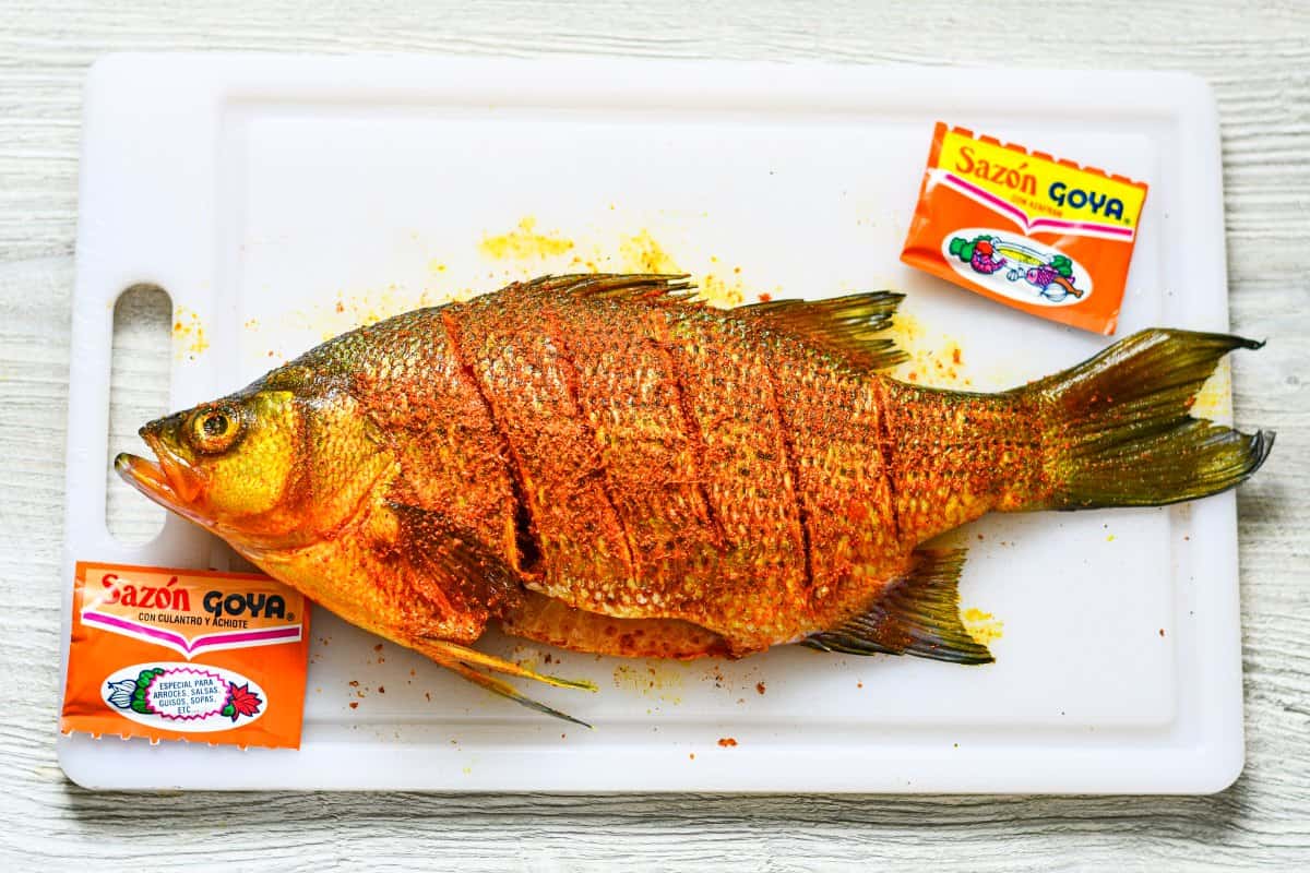 Fried Whole Fish seasoned with Sazon Goya by Jeff Benda