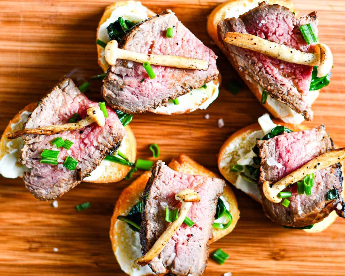 Steak and Mushroom Crostini