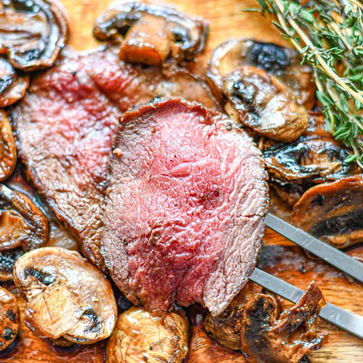 Cast Iron Venison Steak with Mushrooms and Fresh Thyme