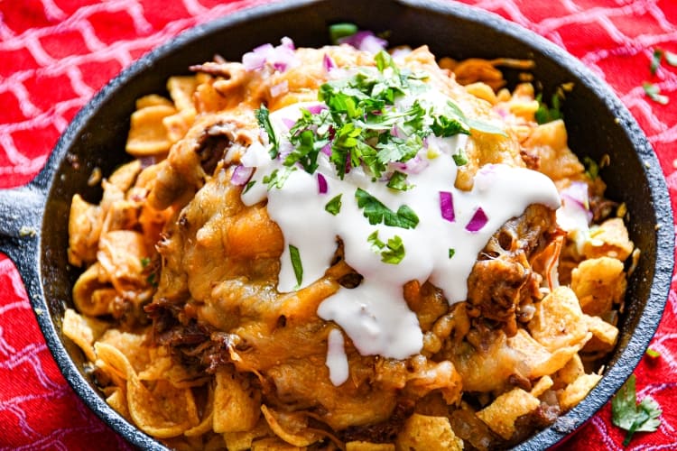 Frito Pie made with venison shank meat