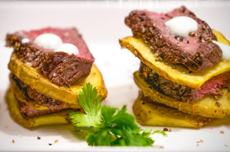 Venison Steak and Potato Stacks for your next wild game appetizer.