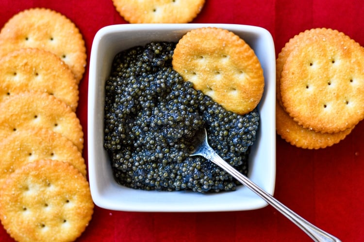 paddlefish caviar with crackers