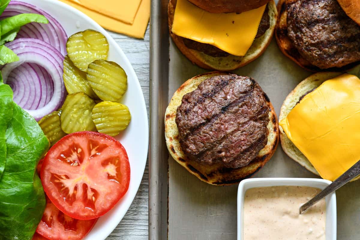 Venison Burgers with Cheese and all the Toppings