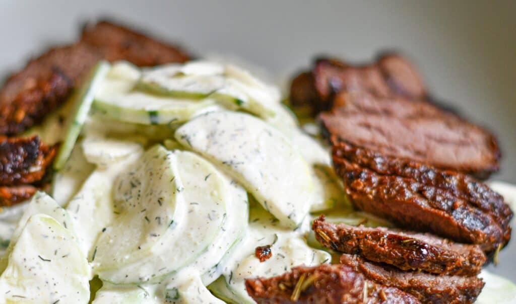 Grilled Bear Meat Steak with Cucumber Salad