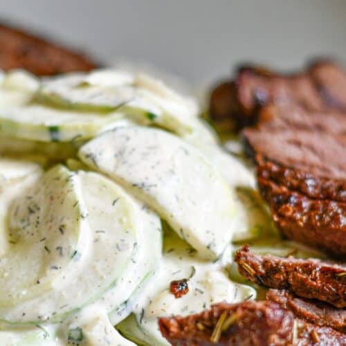 Grilled Bear Meat Steak with Cucumber Salad