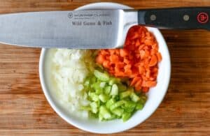 Mirepoix of onion, celery, and carrots