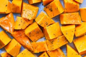 Butternut Squash seasoned and ready for the oven