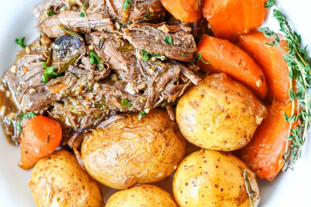 Venison Pot Roast with carrots and baby potatoes