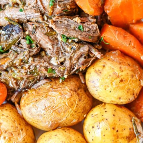 Venison Pot Roast with carrots and baby potatoes