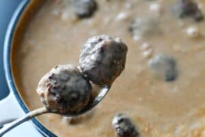 Swedish meatballs and sauce made with beef broth and heavy whipping cream