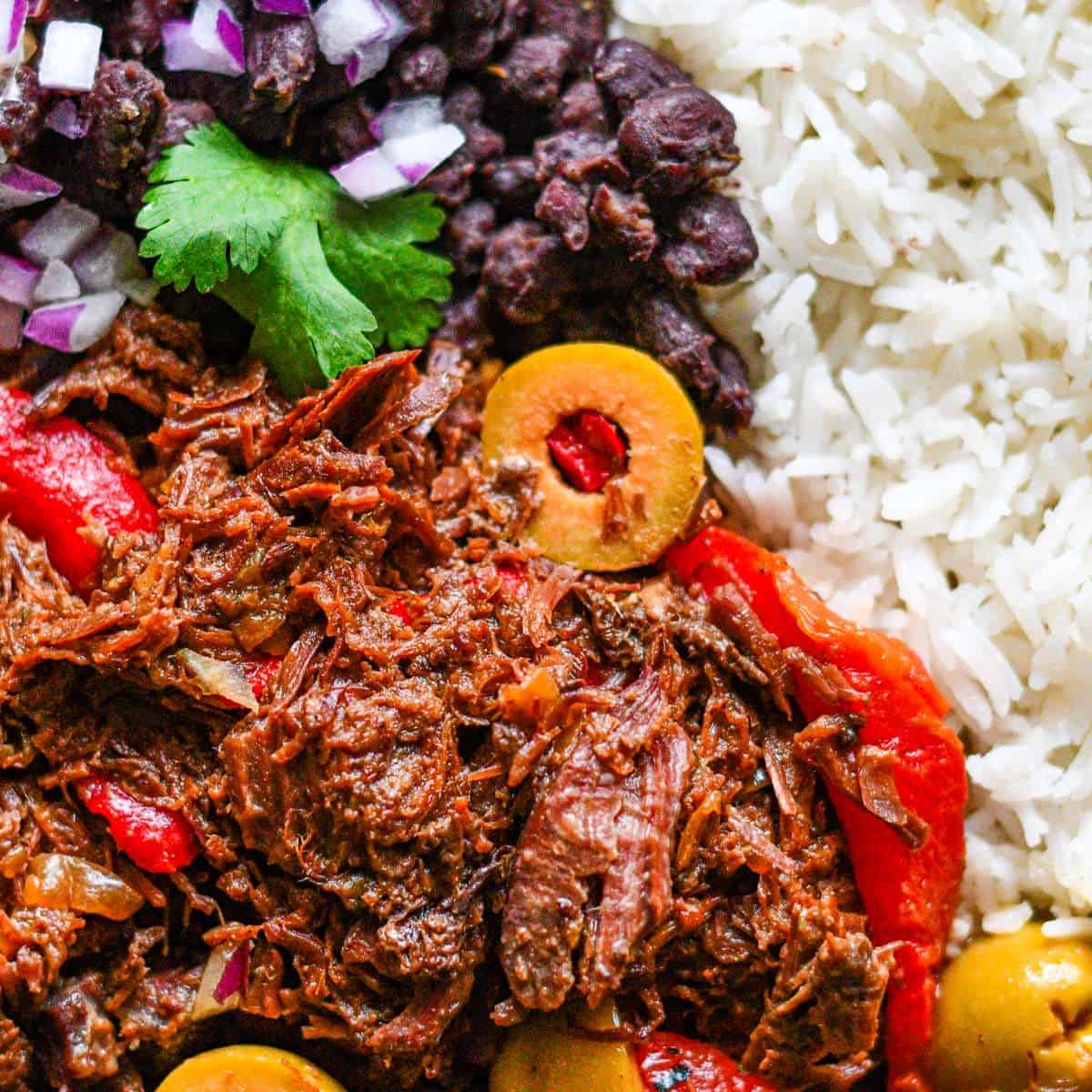 Cuban Ropa Vieja with black beans and rice