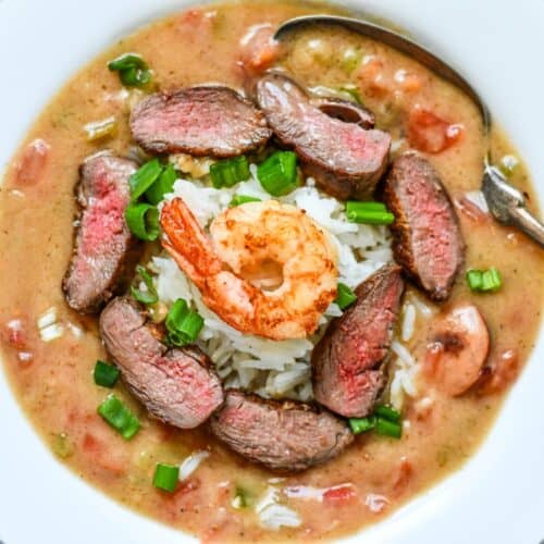 Duck and Goose Recipes like this Duck Gumbo with andouille sausage and shrimp. Served over white rice.