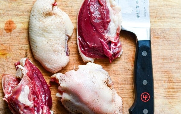 Removing duck breasts from the carcass with a Wusthof knife