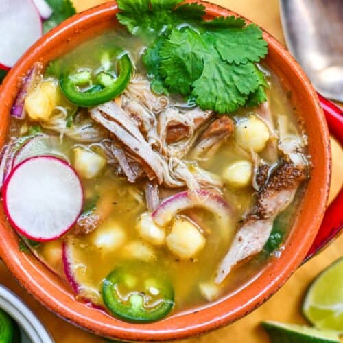 Upland birds and small game recipes like this Green Pozole with pheasant, hominy, red onion, radish, jalapeno, lime, and cilantro