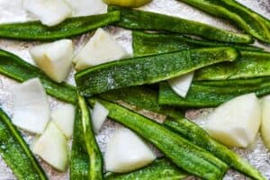 Sliced Poblano Peppers and roughy chopped onions