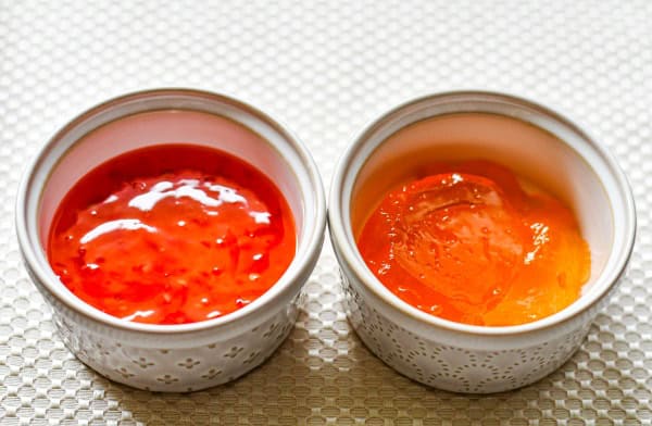 Easy Chili Sauce Ingredients including apricot preserves and sweet chili sauce.