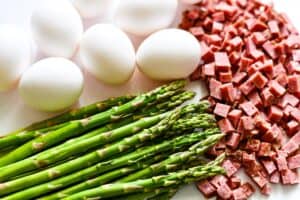 Chopped Deer Bacon with Asparagus and Eggs