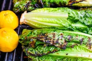 Grilled Romaine Salad with romaine lettuce and lemons