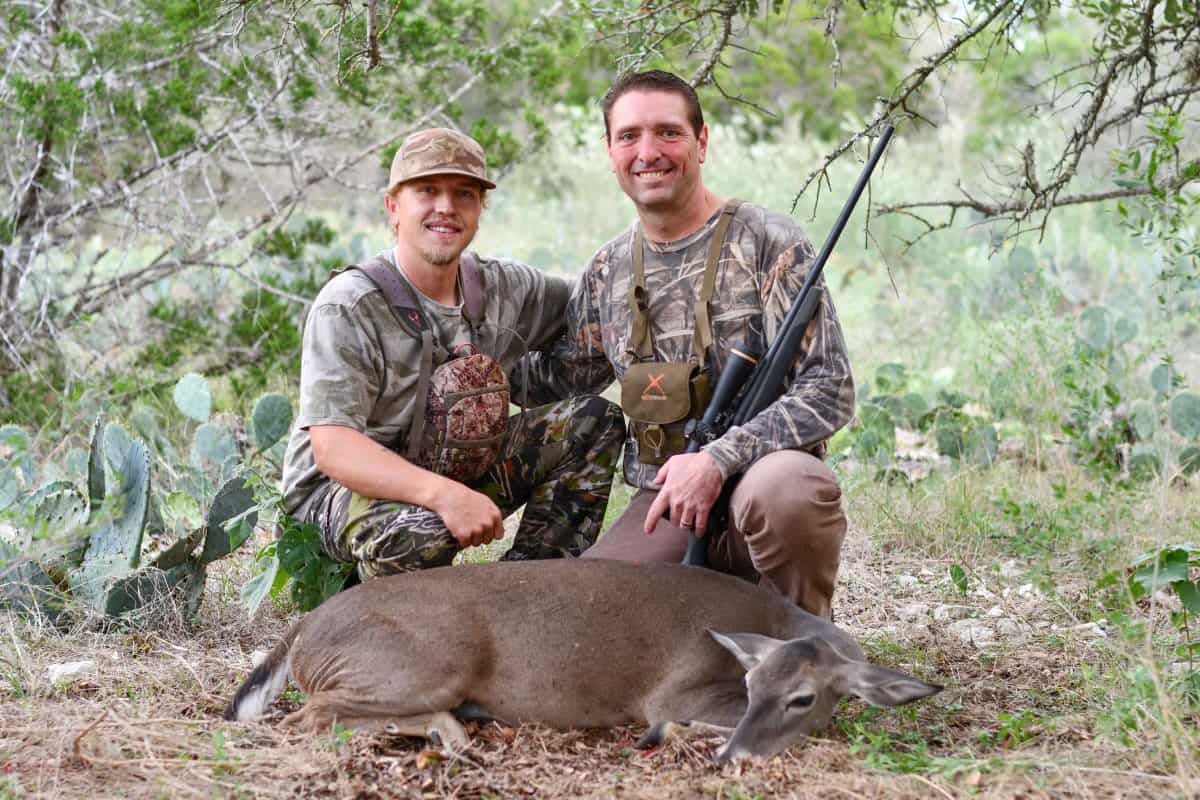 Jeff Benda and guide Ethan with Texas whitetail doe