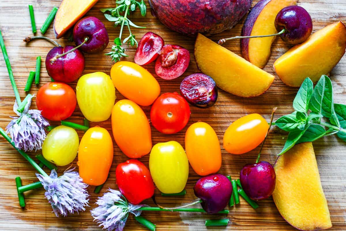 Peach and Cherry Tomato Salad Ingredients