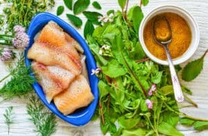 Northern Pike and Arugula Radish Greens Salad Ingredients