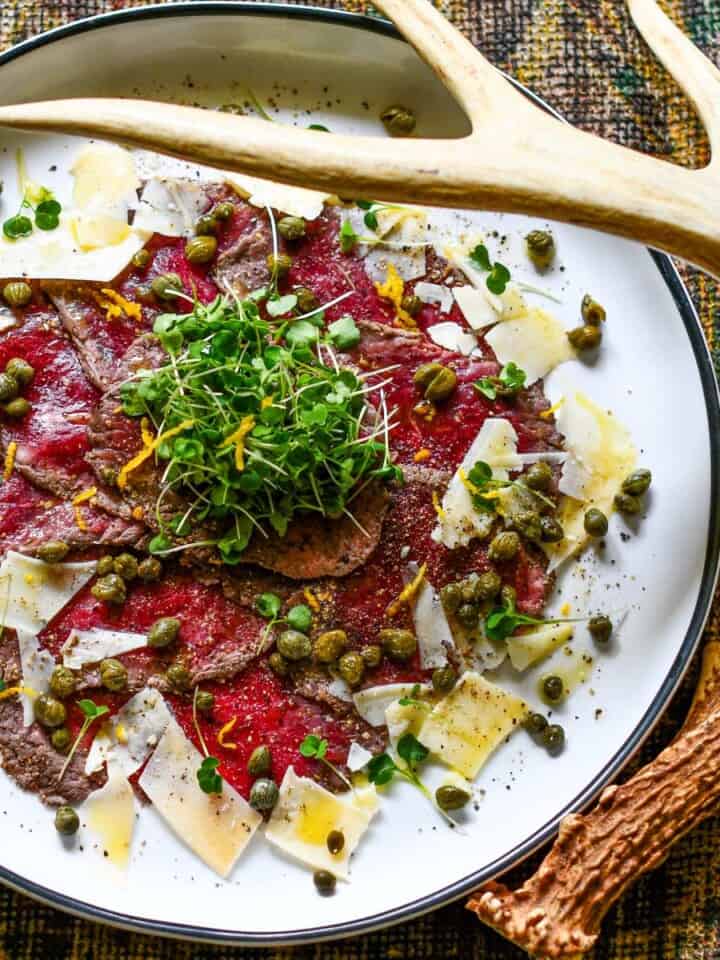 Venison Carpaccio is a raw steak dish