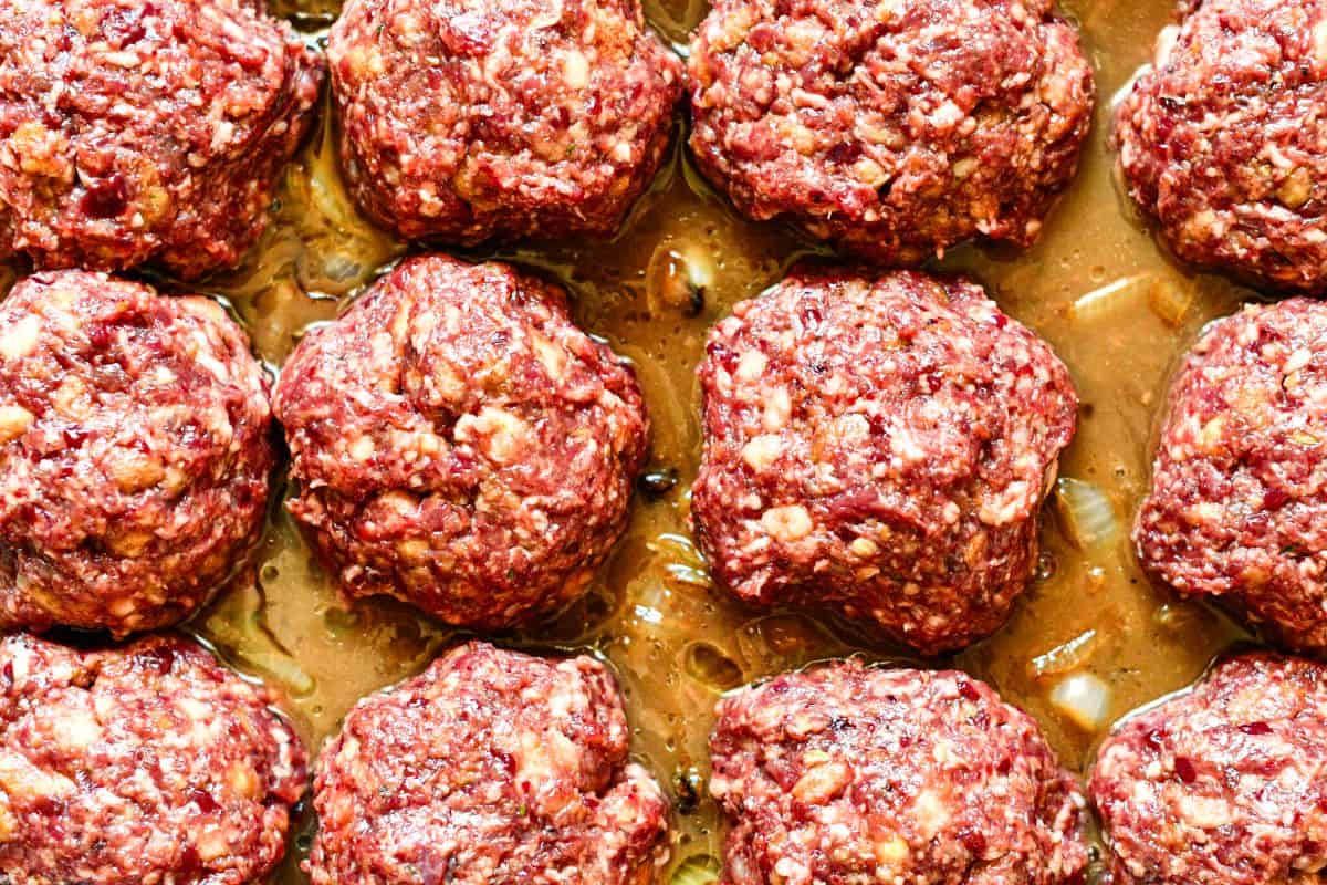 Faggots, or British Meatballs with Onion Gravy