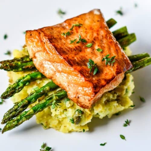 Pan Seared Redfish with Pomme Puree with Asparagus