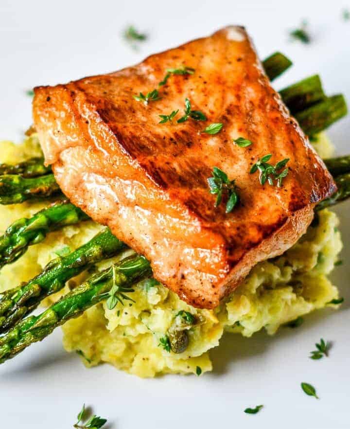 Pan Seared Redfish with Pomme Puree with Asparagus