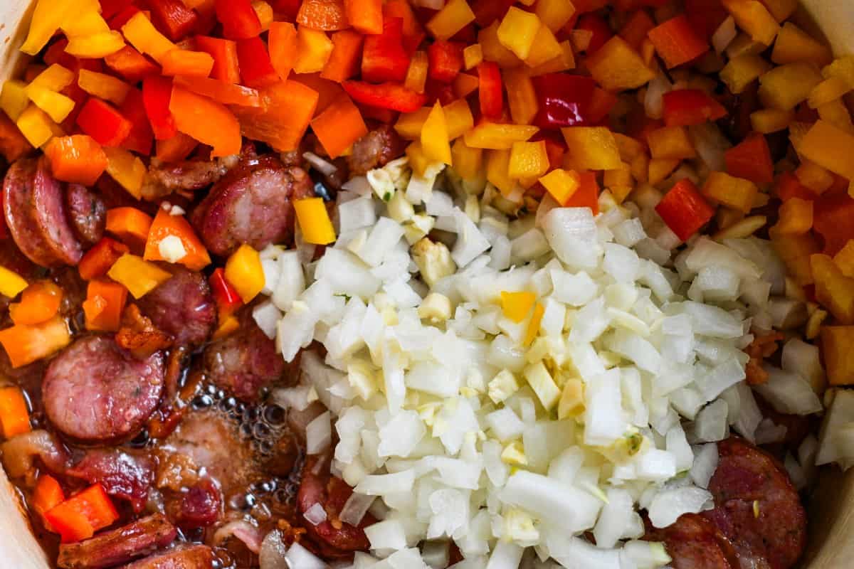 Diced vegetables for black eyed pea soup