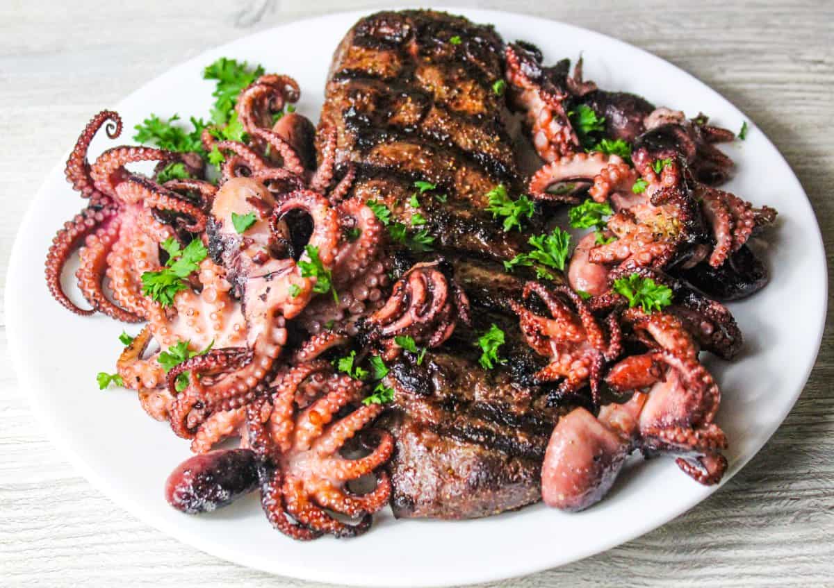 Grilled Baby Octopus and Steak Recipe by Jeff Benda