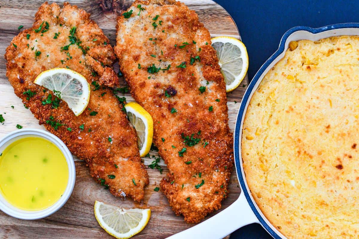 Fried Flounder with Sweet Corn Spoonbread