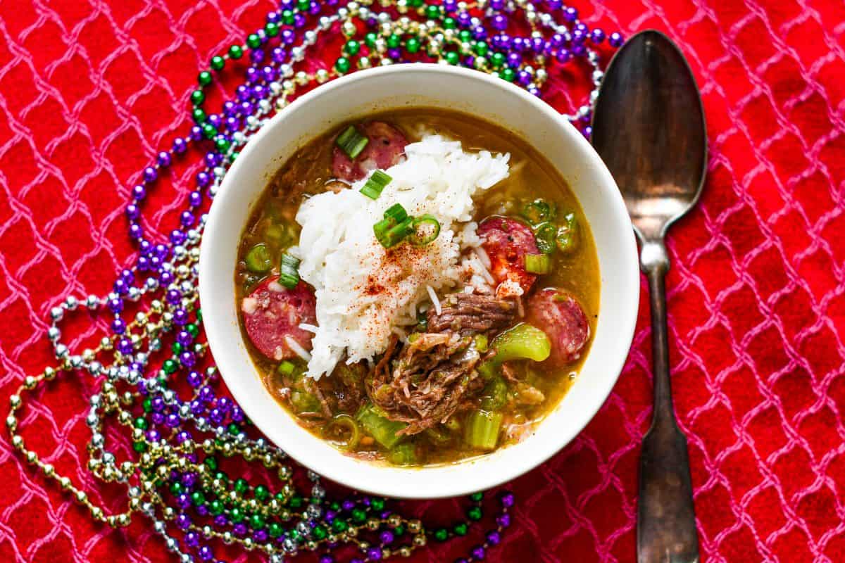 Crockpot Sausage and Turkey Gumbo with Oven Roux