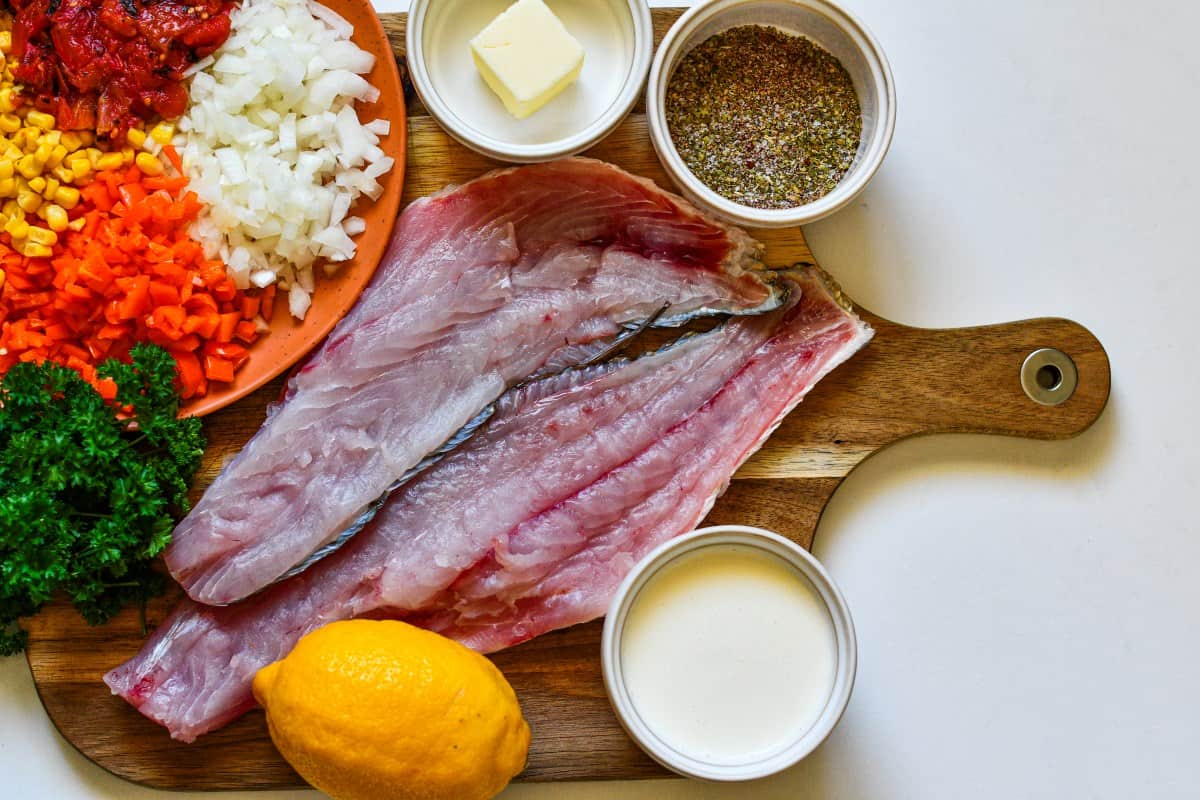 Fish Fillets with Maque Choux ingredients