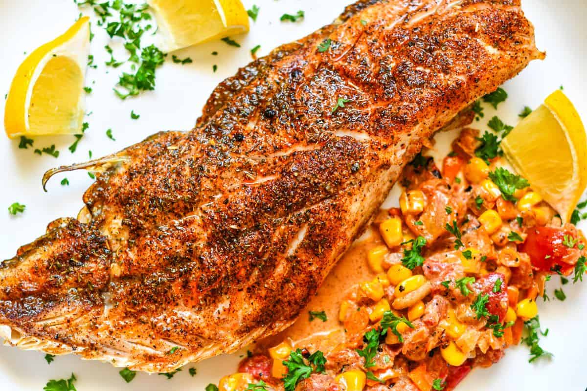 Redfish on the Half Shell with Maque Choux Recipe